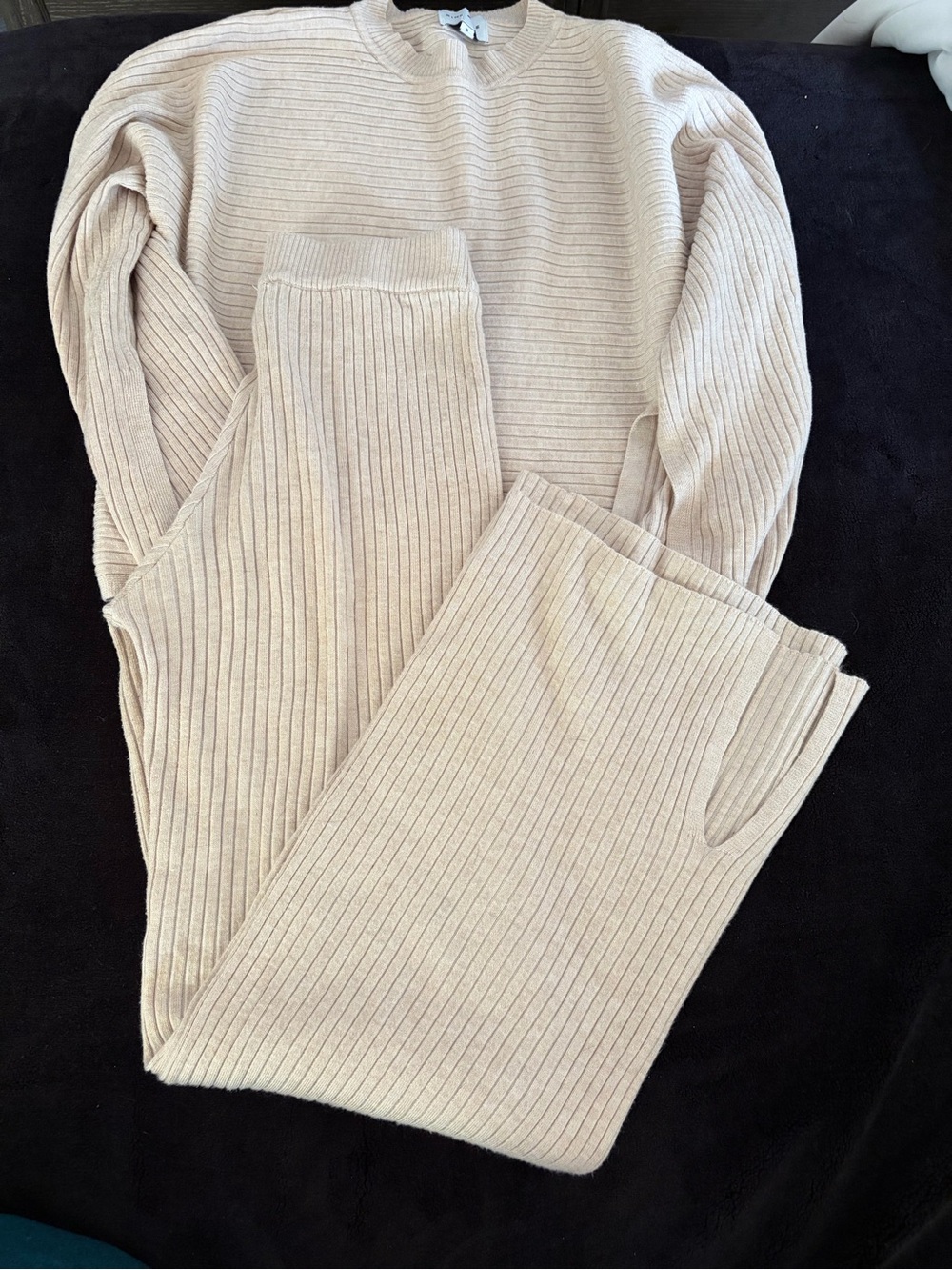 Pink Rose Cream Ribbed set